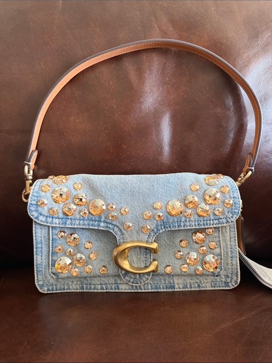 Coach Handbags - Coach Tabby 26 Denim with Crystal Shoulder Bag with Gold Crystal Embellishments